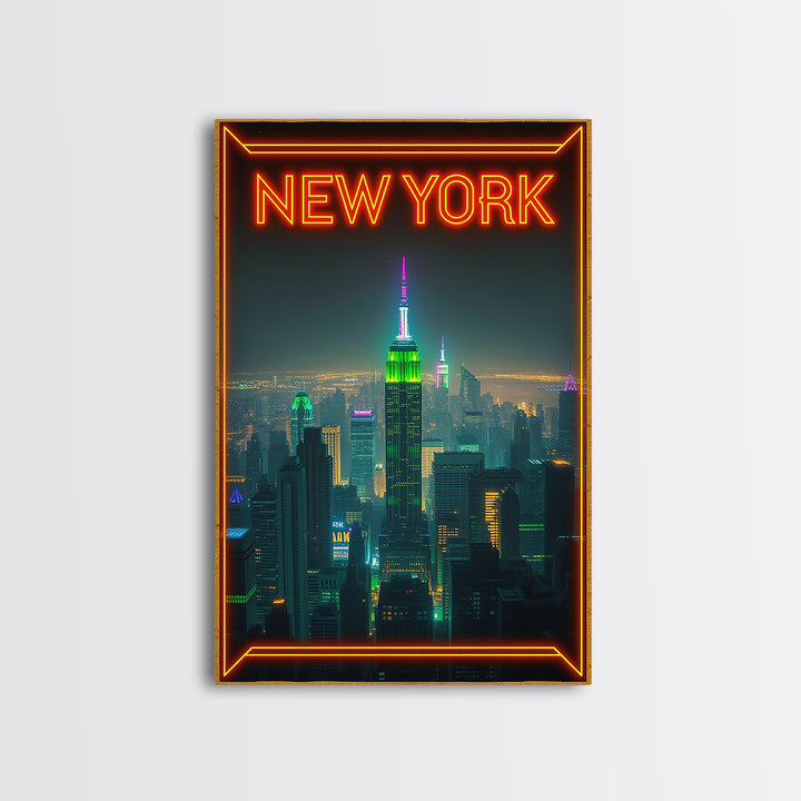 New York Travel Poster, Canvas Print, Cyberpunk Style City Art, New York City Art, City Illustration, Gift For Travelers, Travel Wall Art