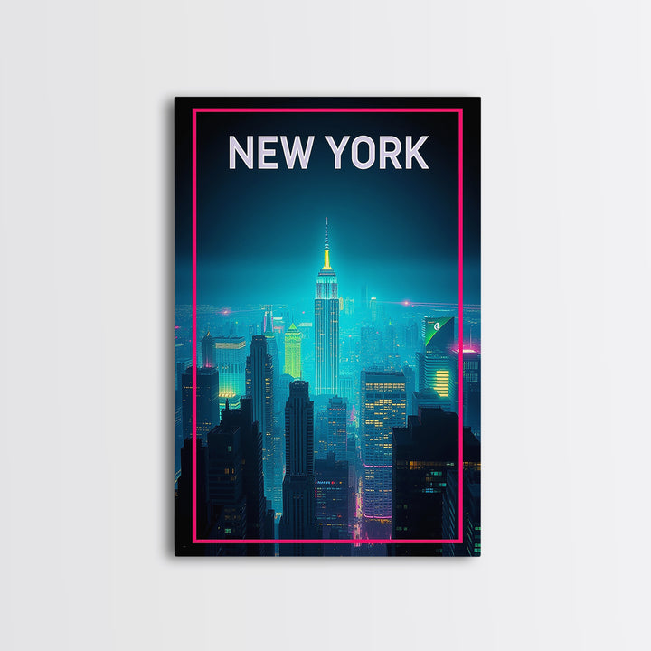 New York Travel Poster, Canvas Print, Retro Neon Travel Art, New York Poster Print, Living Room Wall Art, Travel Poster Set, Home Decor