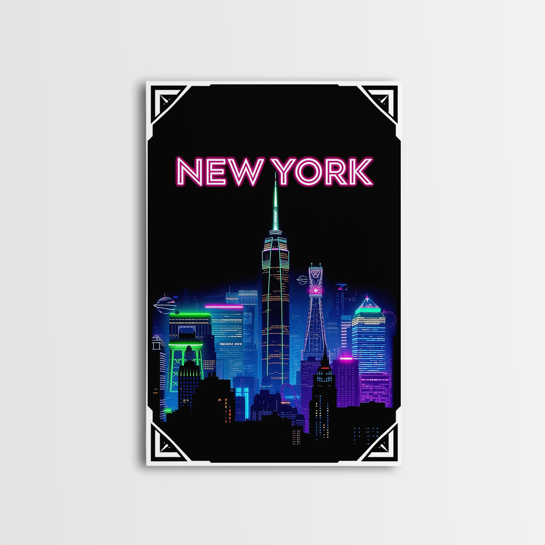New York Travel Poster, Canvas Print, Electric Night Poster Art, New York City Art, Mid Century Wall Art, Vintage Travel Print