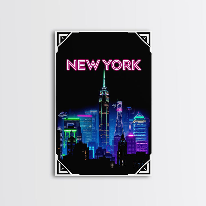 New York Travel Poster, Canvas Print, Electric Night Poster Art, New York City Art, Mid Century Wall Art, Vintage Travel Print