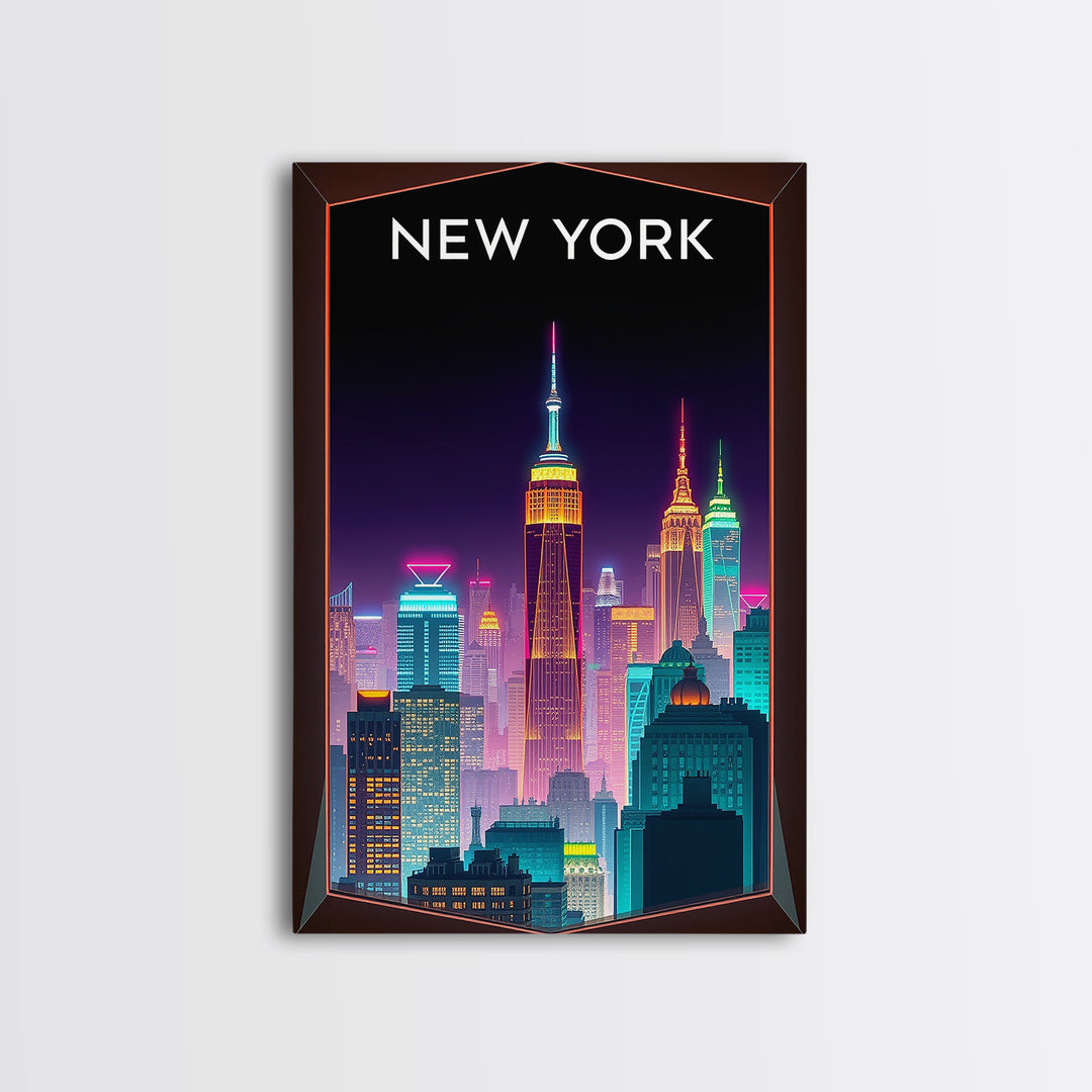 New York Travel Poster, Canvas Print, Retro Neon Travel Art, New York City Art, Vintage City Poster, Fine Art Print, City Art Print