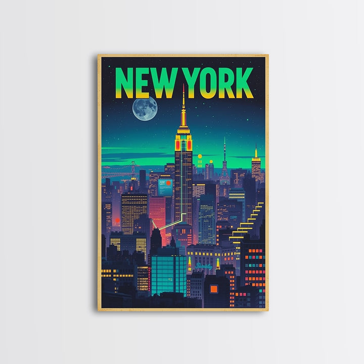 New York Travel Poster, Canvas Print, Retro Neon Travel Art, New York City Art, Travel Wall Art, Mid Century Wall Art, Vintage Travel Print
