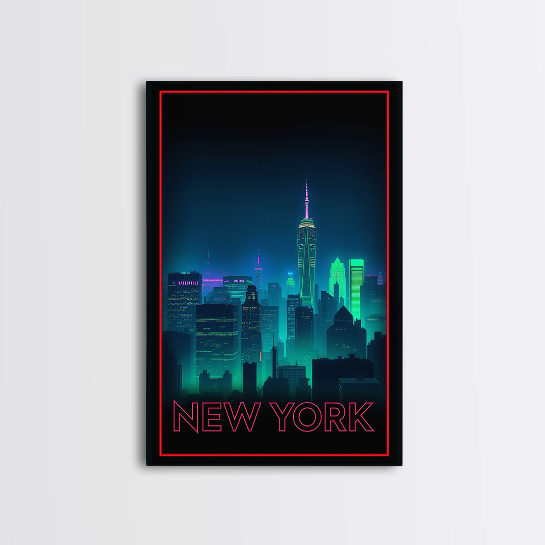 New York Travel Poster, Framed Canvas Print, Cyberpunk Style City Art, New York Poster Print, Fine Art Print, Vintage City Poster