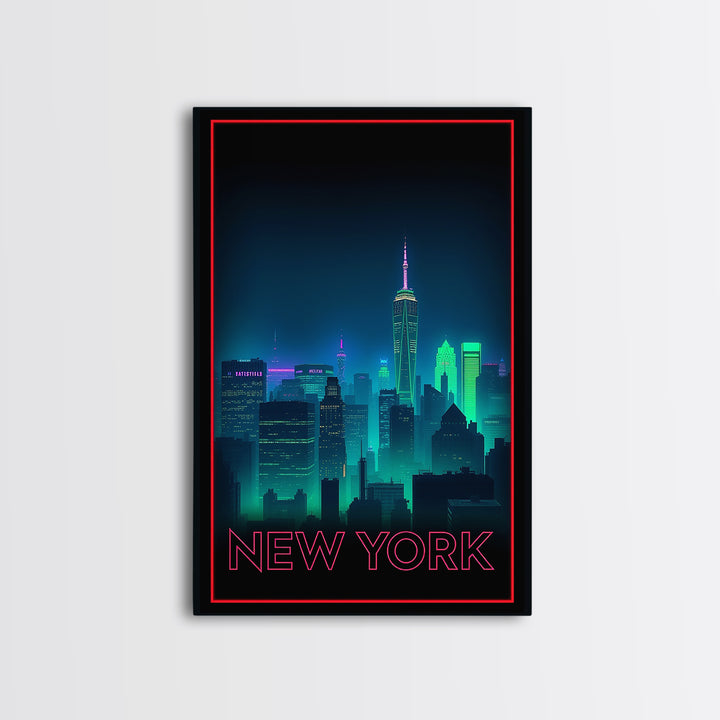 New York Travel Poster, Framed Canvas Print, Cyberpunk Style City Art, New York Poster Print, Fine Art Print, Vintage City Poster