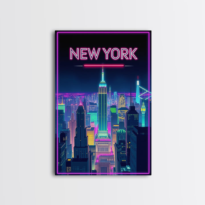 New York Travel Poster, Canvas Print, Retro Neon Travel Art, New York Travel Art, Eclectic Wall Decor, Mid Century Wall Art, Travel Gift