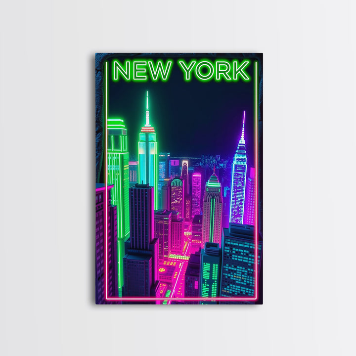 New York Travel Poster, Canvas Print, Cyberpunk Style City Art, New York Poster Print, Eclectic Wall Decor, Travel Wall Decor