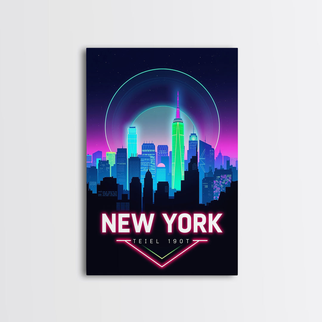 New York Travel Poster, Framed Canvas Print, Cyberpunk Style City Art, New York City Art, Living Room Wall Art, Travel Wall Decor