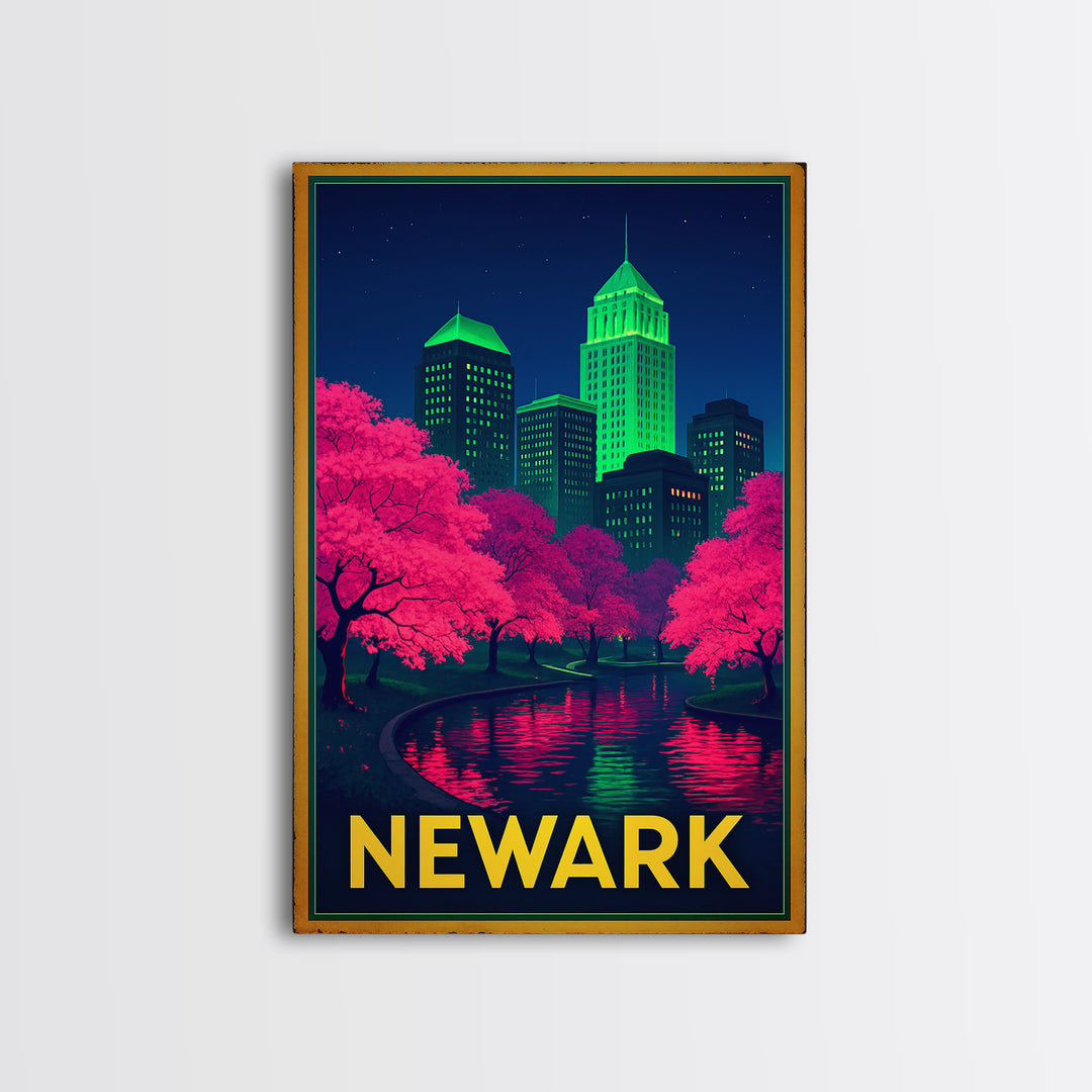 Newark New Jersey Travel Poster, Canvas Print, Electric Night Poster Art, Newark Wall Art, Travel Wall Decor, Travel Poster Set, Wall Art