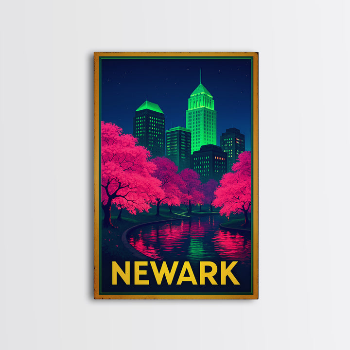 Newark New Jersey Travel Poster, Canvas Print, Electric Night Poster Art, Newark Wall Art, Travel Wall Decor, Travel Poster Set, Wall Art