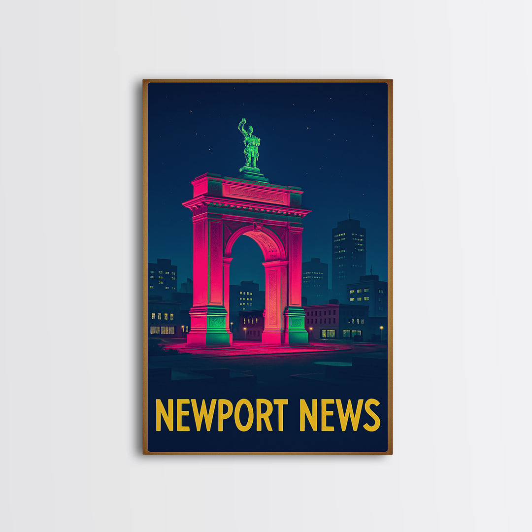 Newport News Virginia Travel Poster, Canvas Print, Retro Neon Travel Art, Newport News Art Print, Mid Century Wall Art, Travel Poster Art