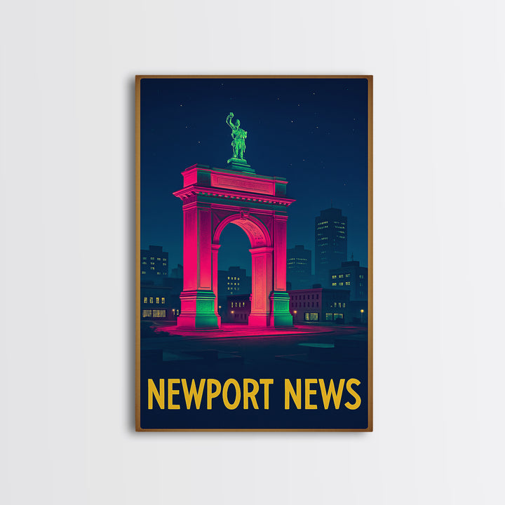 Newport News Virginia Travel Poster, Canvas Print, Retro Neon Travel Art, Newport News Art Print, Mid Century Wall Art, Travel Poster Art