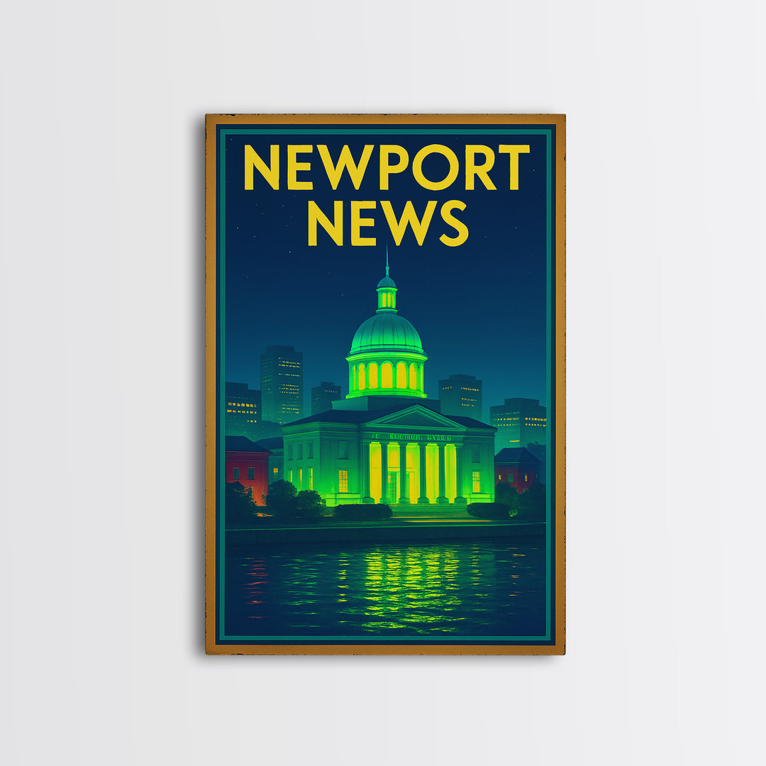 Newport News Travel Poster, Canvas Print, Neon Skyline Art Wall Art, Newport News Travel Art, Travel Wall Decor, City Art Print, Design 2