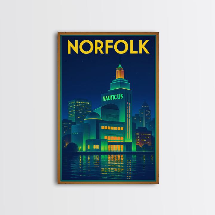 Norfolk Travel Poster, Framed Canvas Print, Electric Night Poster Art, Norfolk Poster Print, Vintage Travel Art, Mid Century Wall Art