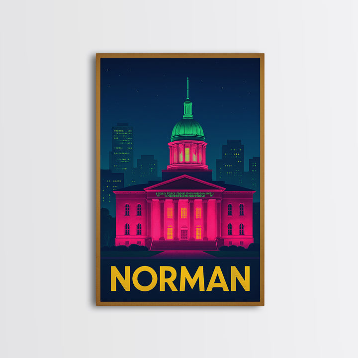 Norman Oklahoma Travel Poster, Canvas Print, Cyberpunk Style City Art, Norman Travel Art, Travel Poster Set, Wall Art, Wanderlust Decor