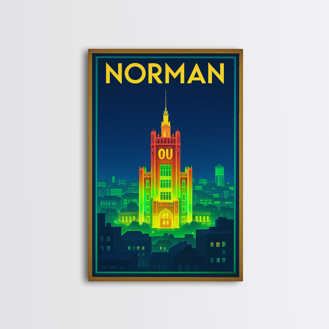 Norman Travel Poster, Framed Canvas Print, Retro Neon Travel Art, Norman Art Print, Travel Poster Set, Fine Art Print, Retro Travel Print