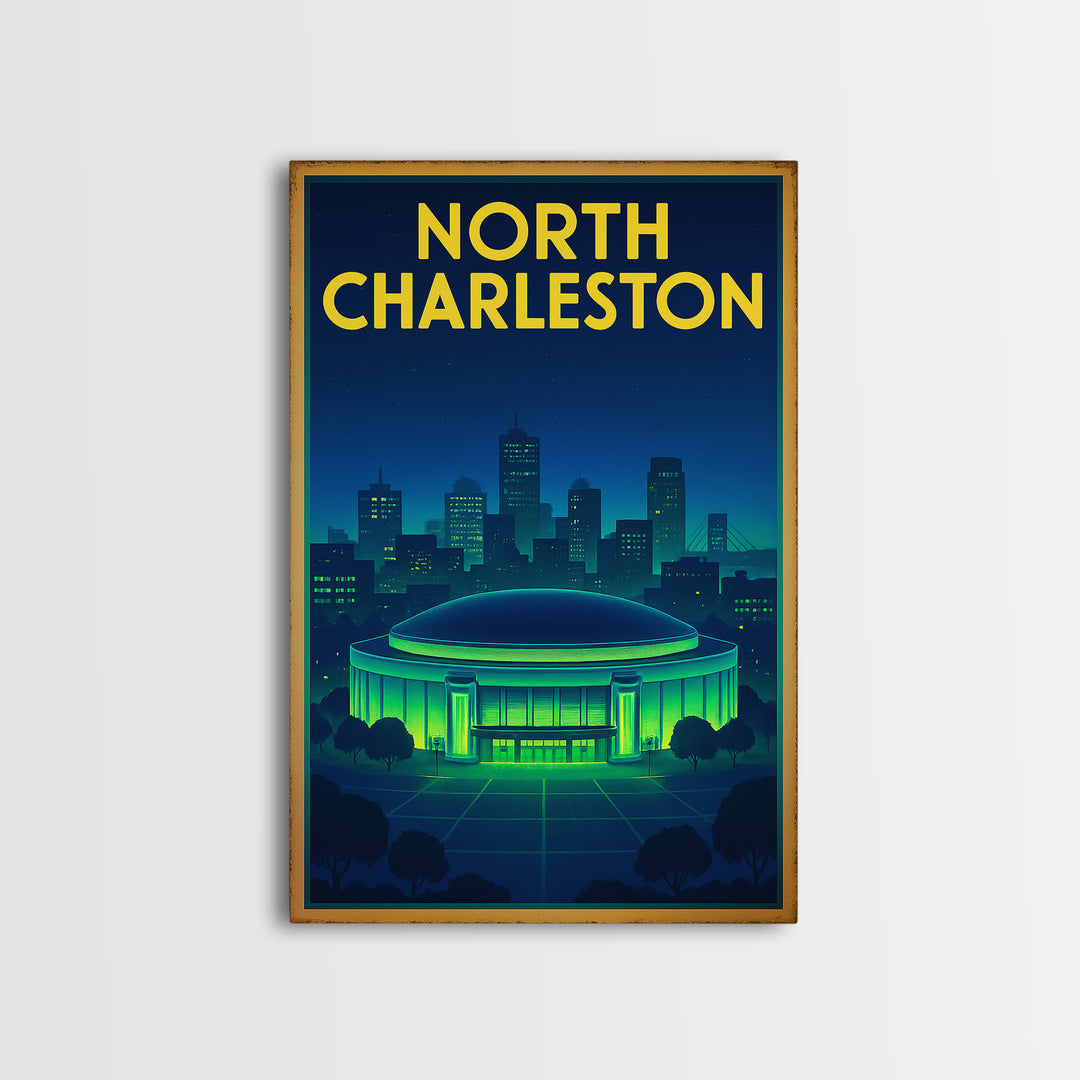 North Charleston Travel Poster, Canvas Print, Retro Neon Travel Art, North Charleston Wall Art, Travel Wall Art, City Illustration