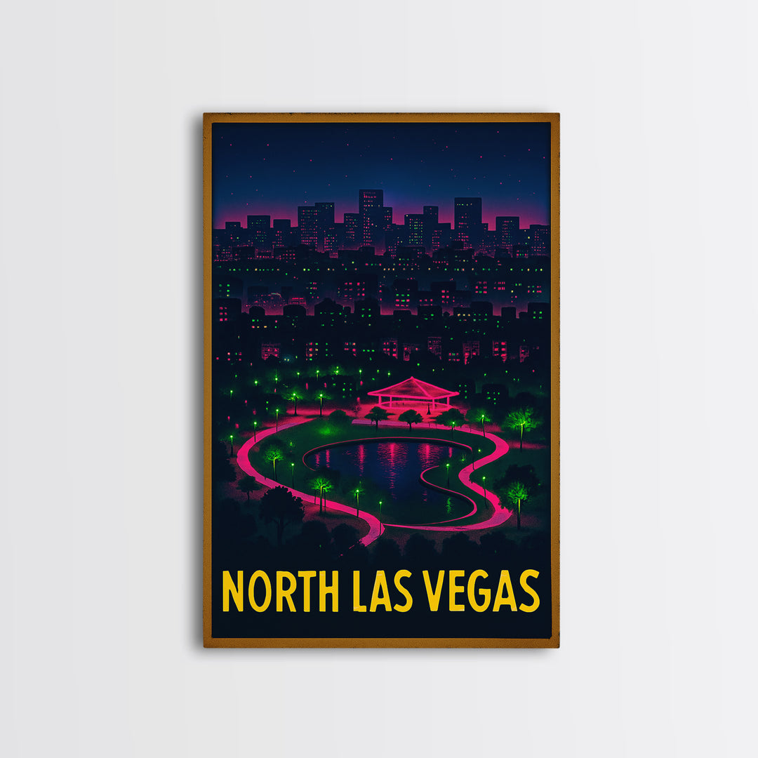 North Las Vegas Nevada Travel Poster, Canvas Print, Electric Night Poster Art, North Las Vegas Wall Art, Watercolor Downtown Skyline