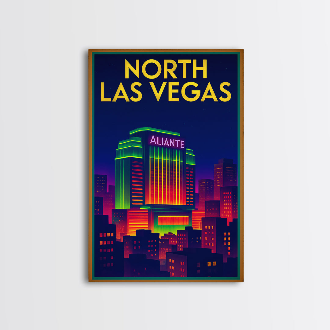 North Las Vegas Travel Poster, Framed Canvas Print, Retro Neon Travel Art, North Las Vegas Travel Art, Travel Poster Set, Modern Wall Decor