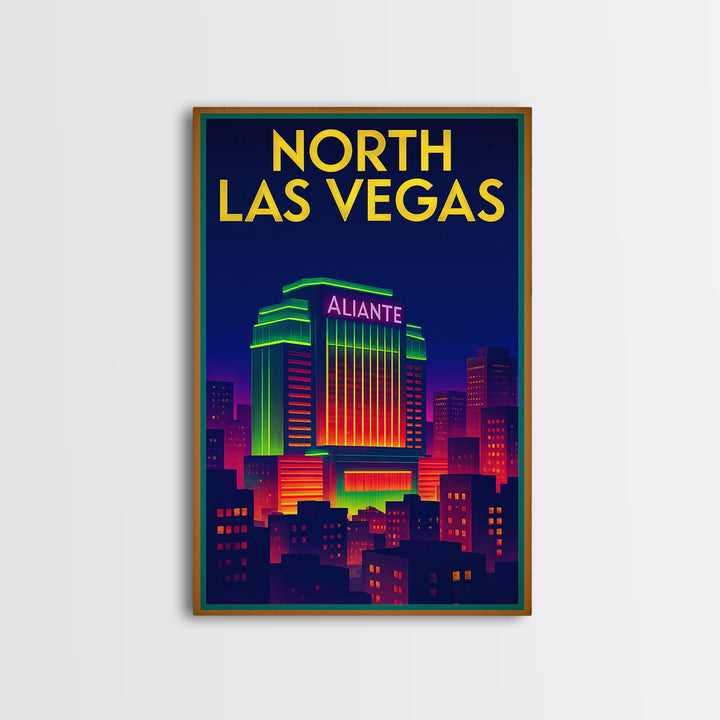 North Las Vegas Travel Poster, Framed Canvas Print, Retro Neon Travel Art, North Las Vegas Travel Art, Travel Poster Set, Modern Wall Decor