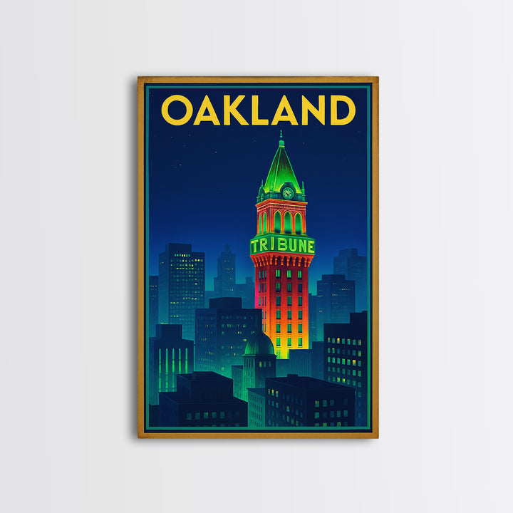 Oakland Travel Poster, Framed Canvas Print, Cyberpunk Style City Art, Oakland Poster Print, Travel Wall Decor, Wanderlust Decor