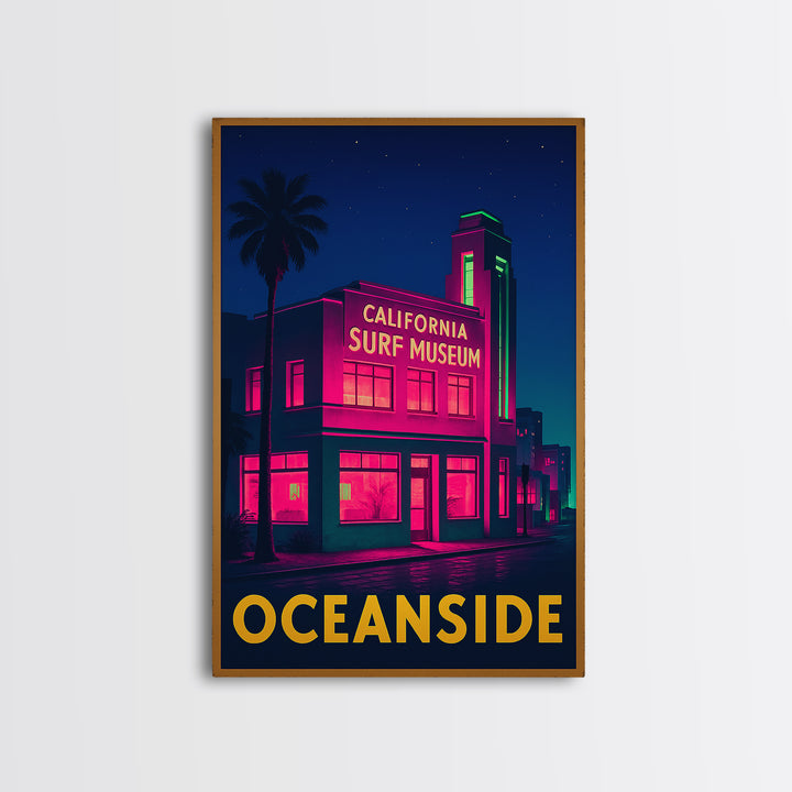 Oceanside California Travel Poster, Canvas Print, Neon Skyline Wall Art, Oceanside Travel Art, Travel Art, Vintage City Art, Retro Poster