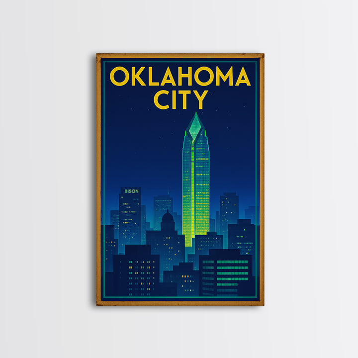 Oklahoma City Travel Poster, Canvas Print, Electric Night Poster Art, Oklahoma City Art Print, Fine Art Print, City Art Print, Design 2