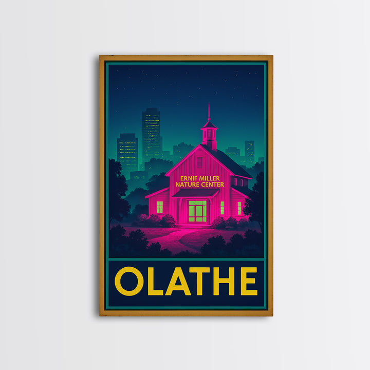 Olathe Kansas Travel Poster, Framed Canvas Print, Cyberpunk Style City Art, Olathe Art Print, Retro Travel Print, Vintage Travel Art