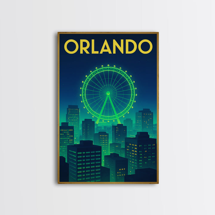 Orlando Travel Poster, Canvas Print, Cyberpunk Style City Art, Orlando City Art, Travel Art Print, Eclectic Wall Decor, City Illustration