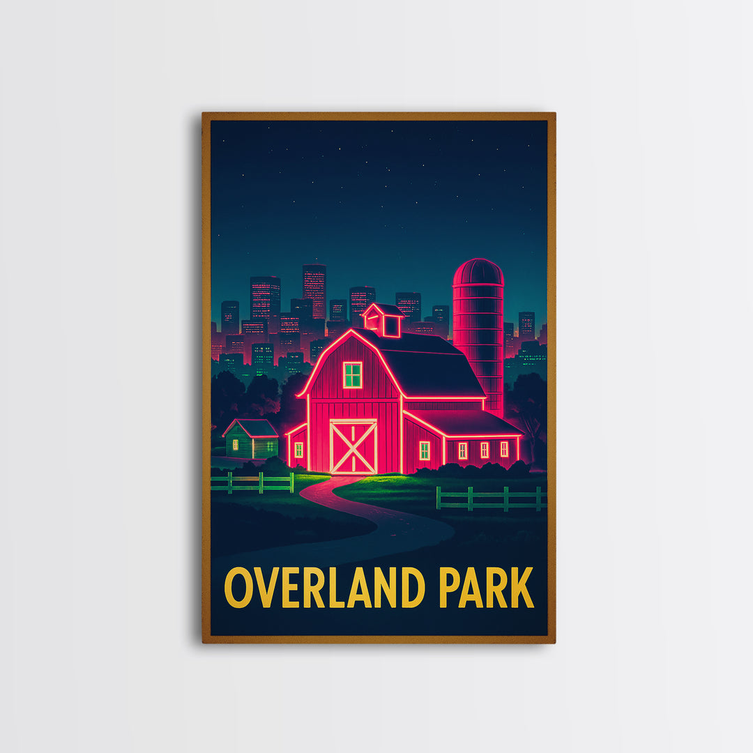 Overland Park Kansas Travel Poster, Canvas Print, Retro Neon Travel Art, Overland Park Art Print, Retro Travel Print, Vintage City Art