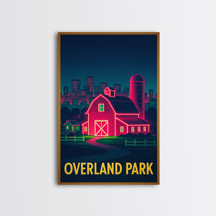 Overland Park Kansas Travel Poster, Canvas Print, Retro Neon Travel Art, Overland Park Art Print, Retro Travel Print, Vintage City Art
