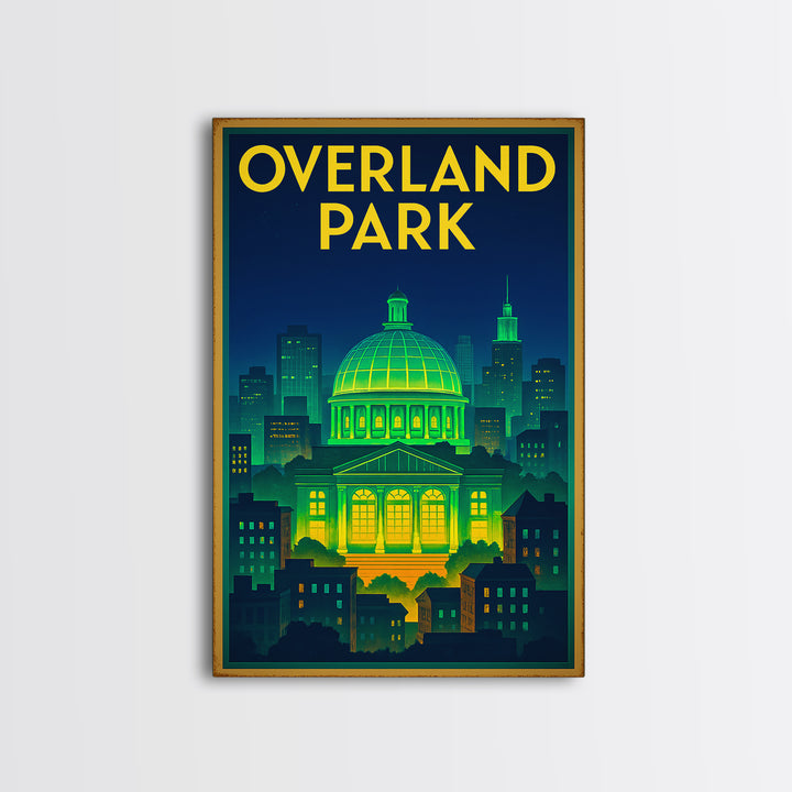 Overland Park Travel Poster, Canvas Print, Retro Neon Travel Art, Overland Park Art Print, City Illustration, Vintage Travel Print