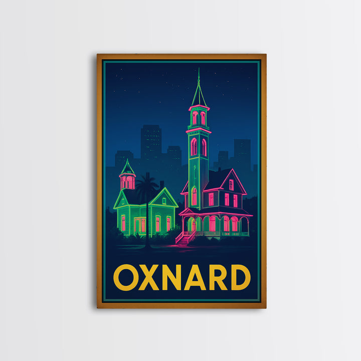 Oxnard California Travel Poster, Canvas Print, Retro Neon Travel Art, Oxnard City Art, Vintage City Poster, Vintage Travel Art, Wall Art