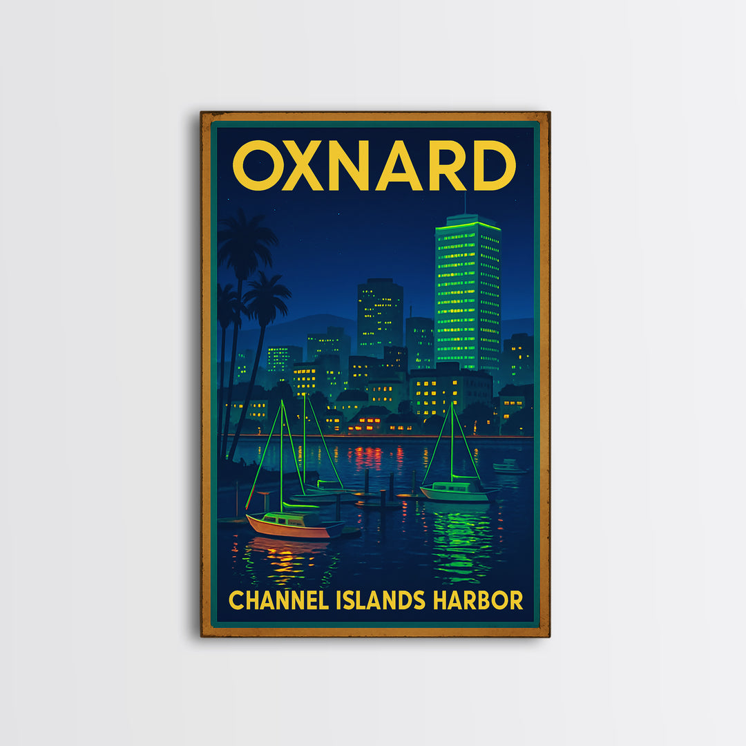 Oxnard Travel Poster, Canvas Print, Retro Neon Travel Art, Oxnard City Art, City Art Print, Modern Wall Decor, City Travel Prints