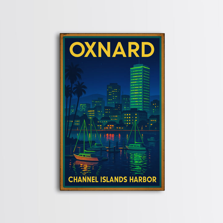 Oxnard Travel Poster, Canvas Print, Retro Neon Travel Art, Oxnard City Art, City Art Print, Modern Wall Decor, City Travel Prints