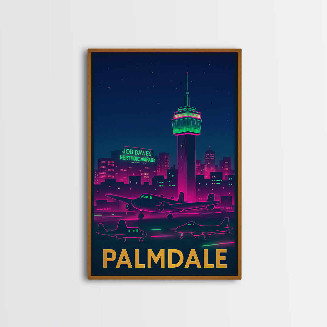 Palmdale California Travel Poster, Canvas Print, Retro Neon Travel Art, Palmdale Poster Print, Travel Prints, Travel Art Print, Poster Art