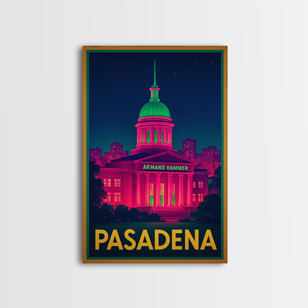 Pasadena California Travel Poster, Canvas Print, Retro Neon Travel Art, Pasadena Art Print, Skyline Art, Gift For Travelers, Wall Decor