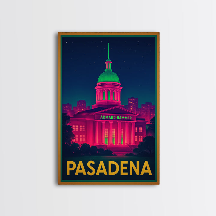 Pasadena California Travel Poster, Canvas Print, Retro Neon Travel Art, Pasadena Art Print, Skyline Art, Gift For Travelers, Wall Decor