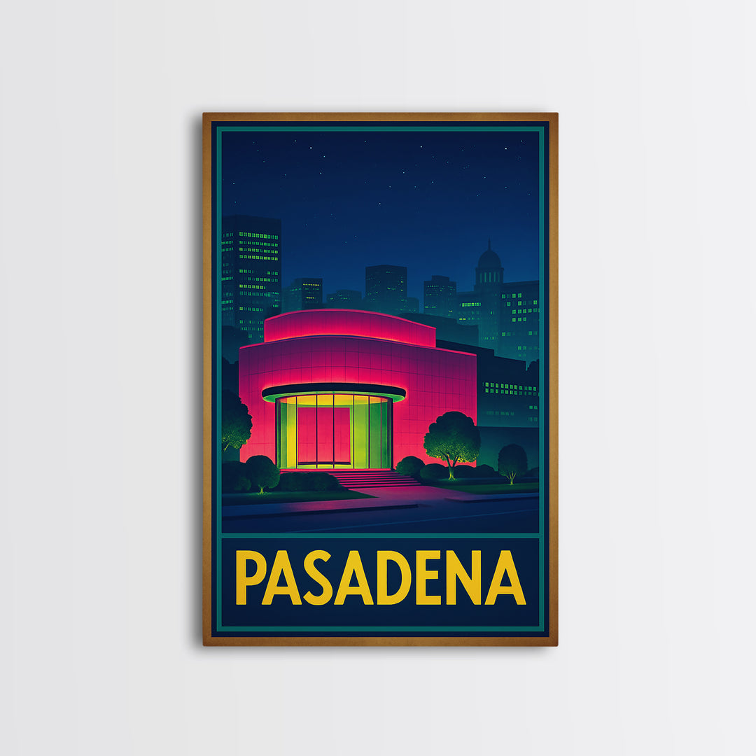 Pasadena Travel Poster, Framed Canvas Print, Retro Neon Travel Art, Pasadena Travel Art, Fine Art Print, Living Room Wall Art, Design 2
