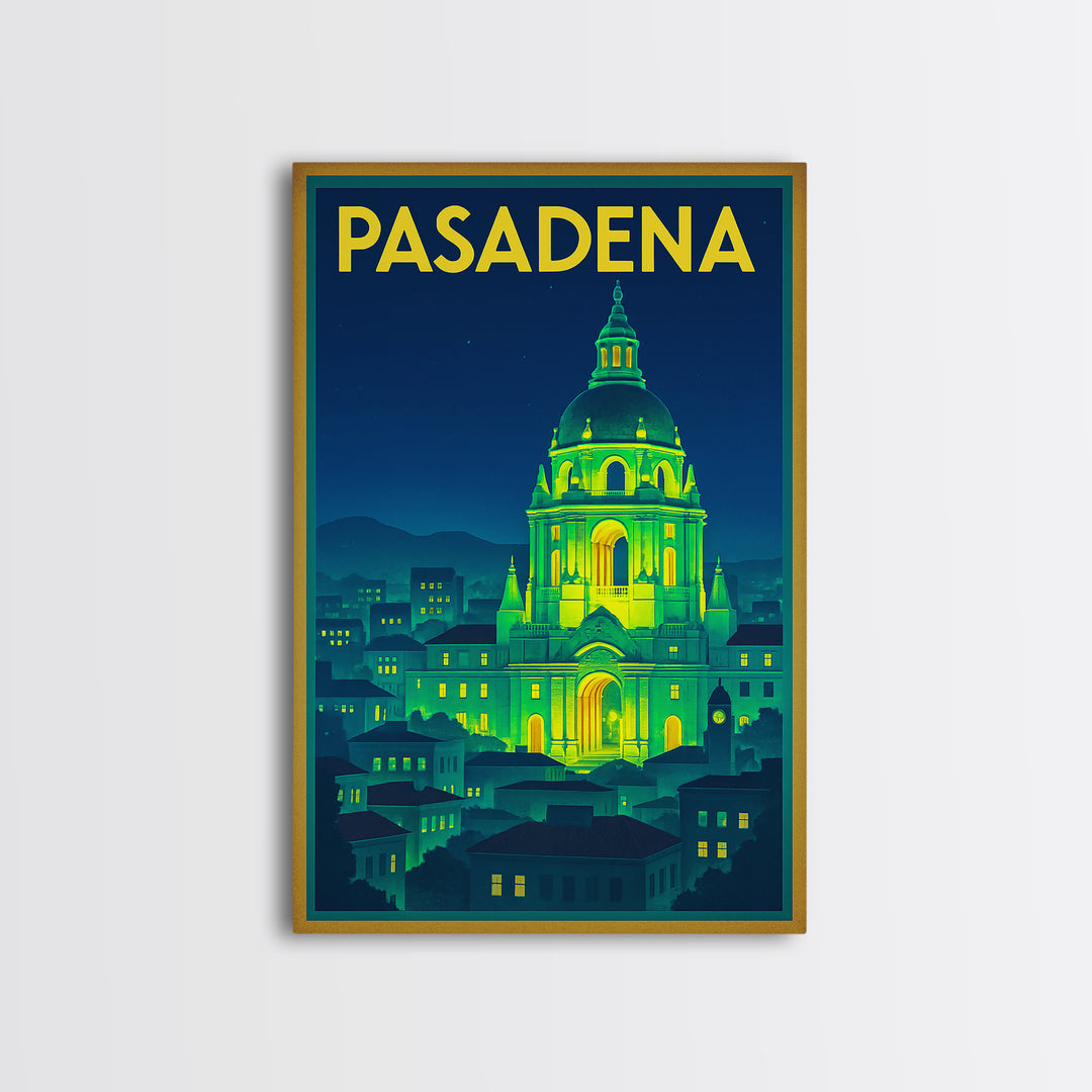 Pasadena Travel Poster, Framed Canvas Print, Neon Cityscape Wall Art, Pasadena Wall Art, Wanderlust Decor, Gift For Travelers, Design 3