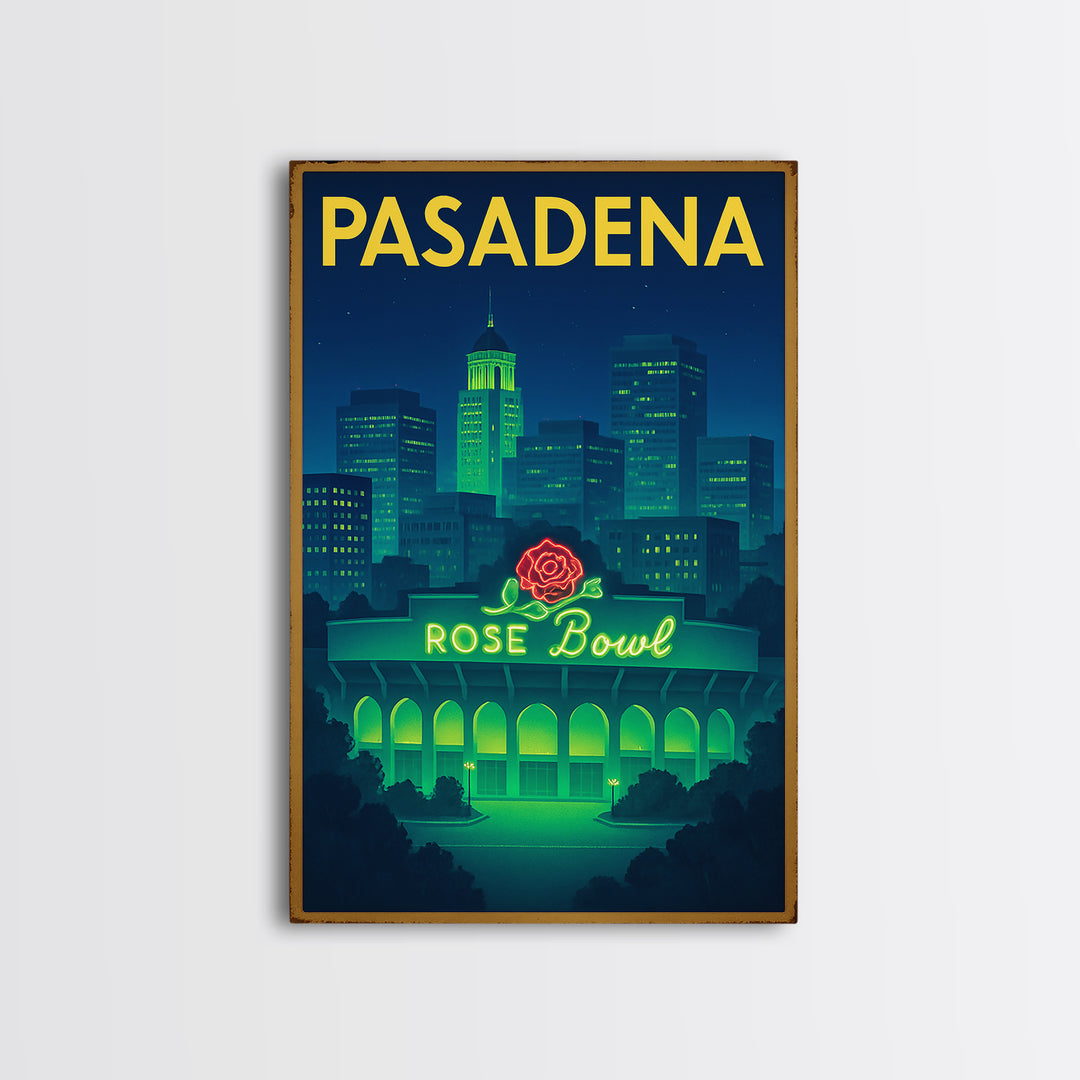 Pasadena Travel Poster, Canvas Print, Neon Downtown Skyline Wall Art, Pasadena Travel Art, Travel Poster Art, Travel Wall Art, Design 4
