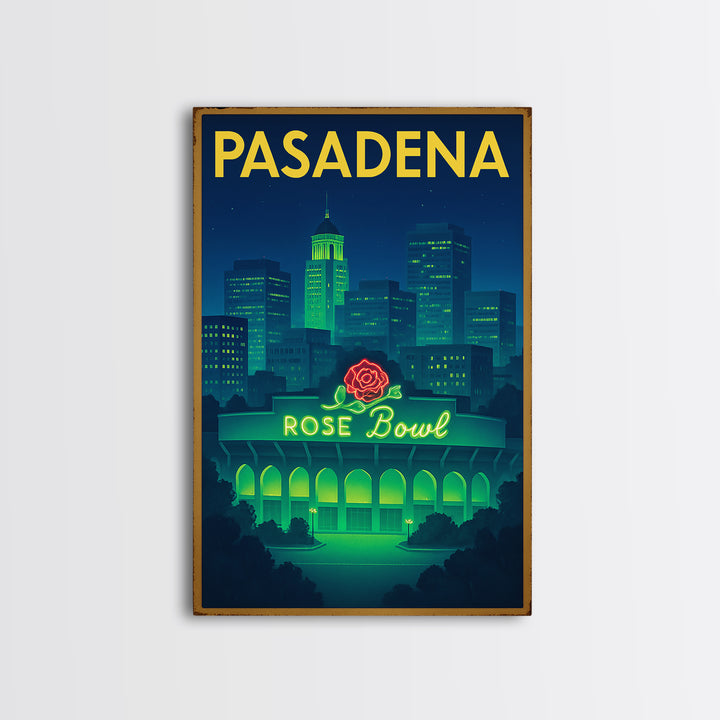 Pasadena Travel Poster, Canvas Print, Neon Downtown Skyline Wall Art, Pasadena Travel Art, Travel Poster Art, Travel Wall Art, Design 4