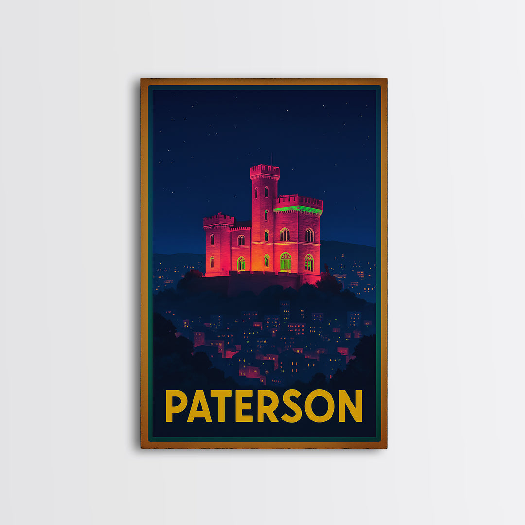 Paterson New Jersey Travel Poster, Canvas Print, Cyberpunk Style City Art, Paterson Poster Print, Travel Art Print, Watercolor Skyline