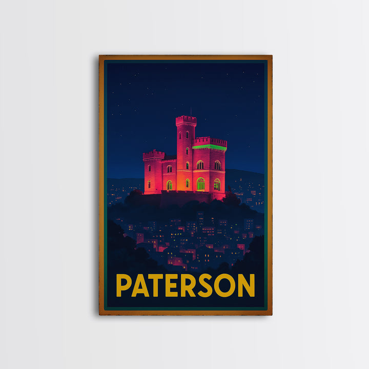 Paterson New Jersey Travel Poster, Canvas Print, Cyberpunk Style City Art, Paterson Poster Print, Travel Art Print, Watercolor Skyline