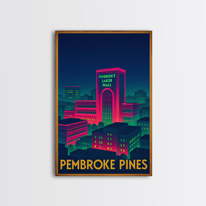 Pembroke Pines Florida Travel Poster, Canvas Print, Retro Neon Travel Art, Pembroke Pines Art Print, Home Office Decor, City Art Print