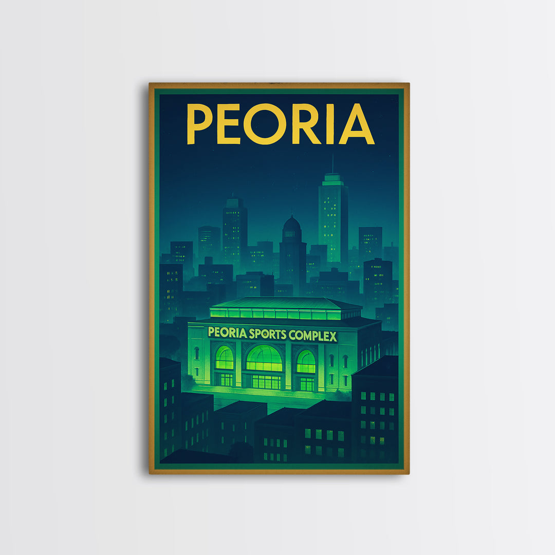 Peoria Travel Poster, Framed Canvas Print, Electric Night Poster Art, Peoria Poster Print, Travel Wall Decor, Wanderlust Decor