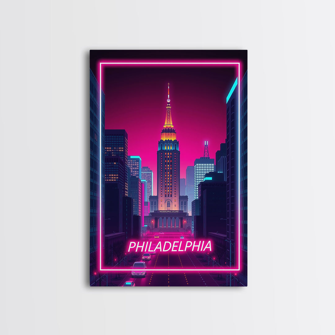 Philadelphia Pennsylvania Travel Poster, Canvas Print, Electric Night Poster Art, Philadelphia Art Print, Wall Art, Home Office Decor