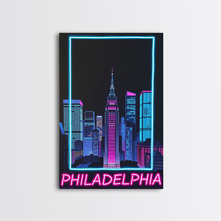 Philadelphia Travel Poster, Canvas Print, Retro Neon Travel Art, Philadelphia City Art, City Travel Prints, Gift For Travelers