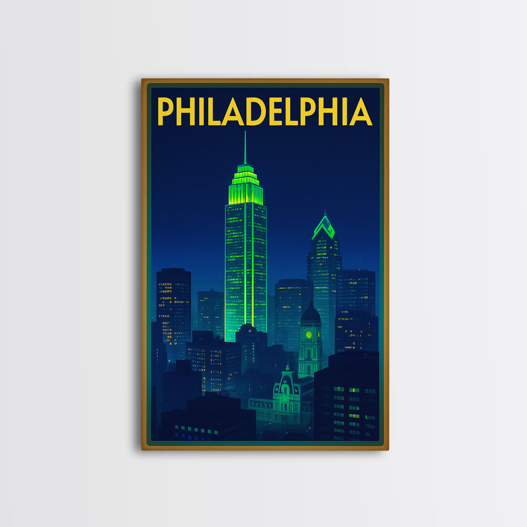 Philadelphia Travel Poster, Canvas Print, Cyberpunk Style City Art, Philadelphia Poster Print, Gift For Travelers, City Art Print