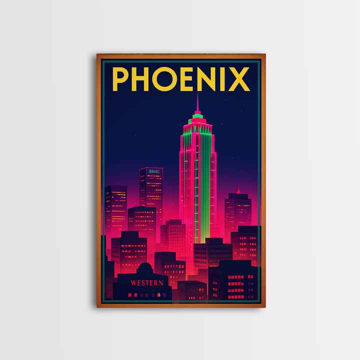 Phoenix Arizona Travel Poster, Canvas Print, Neon Urban Skyline Wall Art, Phoenix Poster Print, Eclectic Wall Decor, Living Room Wall Art