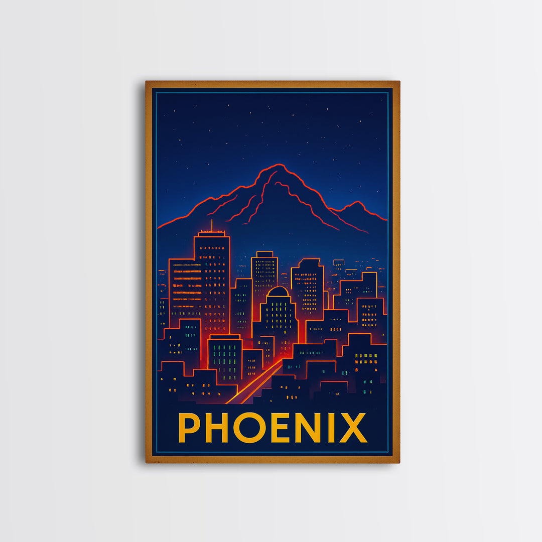Phoenix Travel Poster, Canvas Print, Neon City Skyline Wall Art, Phoenix Travel Art, City Illustration, Travel Art Print, Fine Art Print
